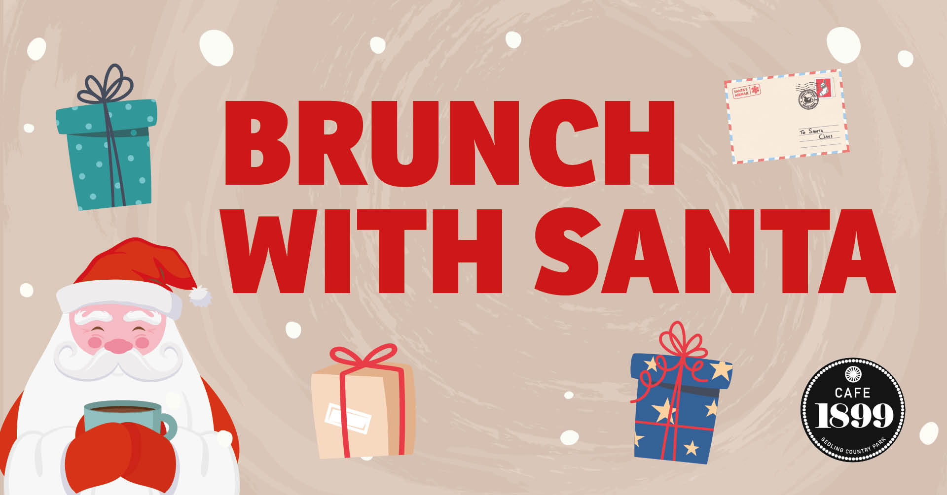 Cartoon Santa - text reads Brunch with Santa